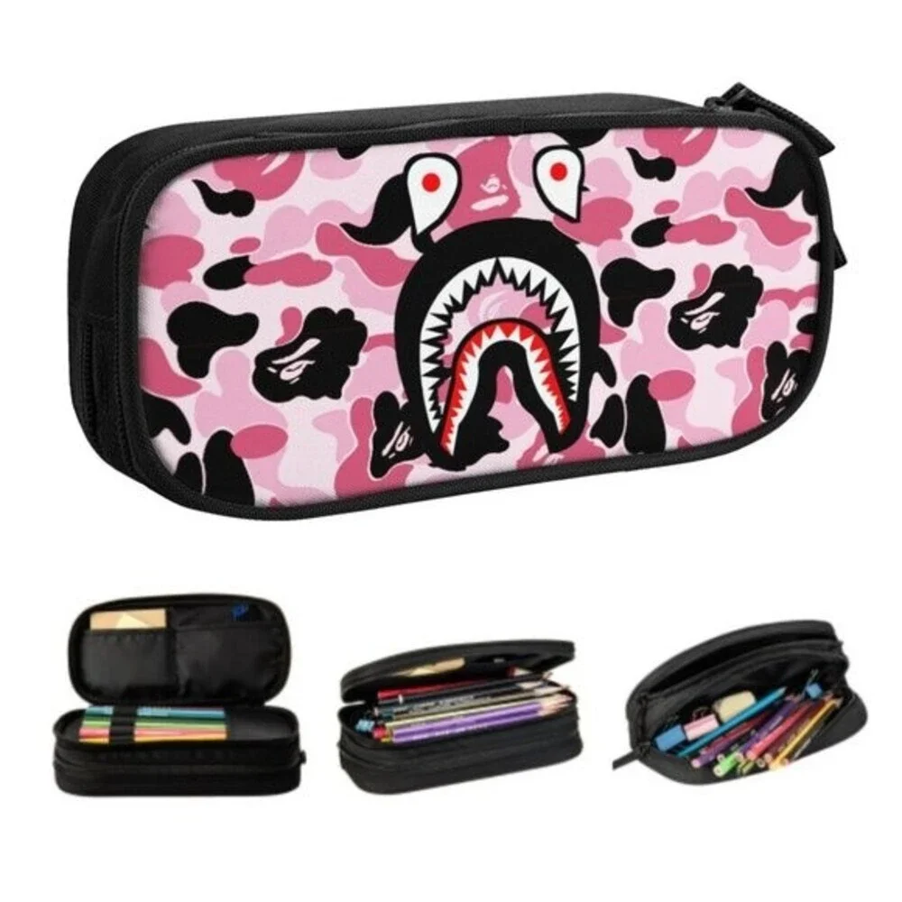 NWOT Camouflage Shark Camo Pencil Case for Boys Girls Kids Teen Pen Bag Box Pink